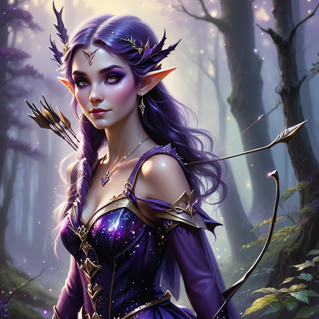 Ethereal Elf Archer in Misty Forest Landscape