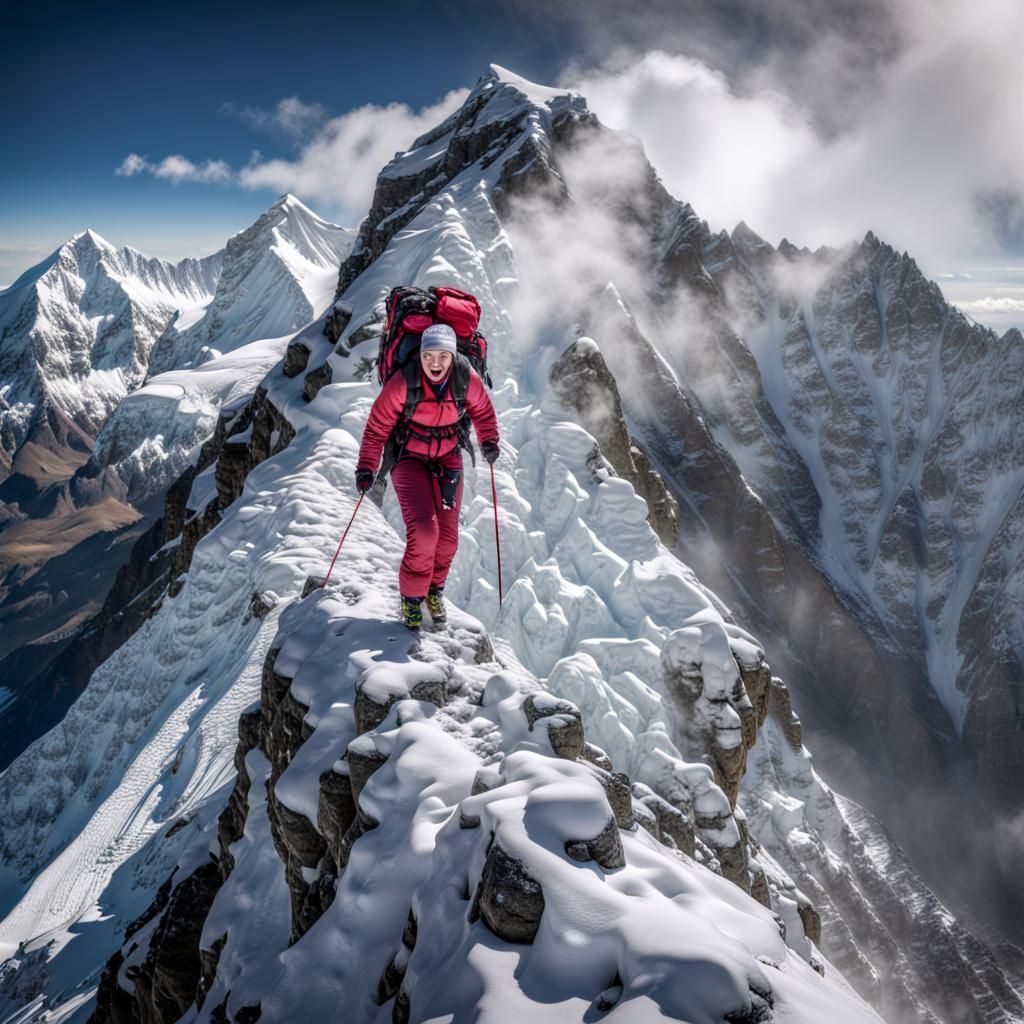Victorious Woman on Everest in Hyperdetailed Style