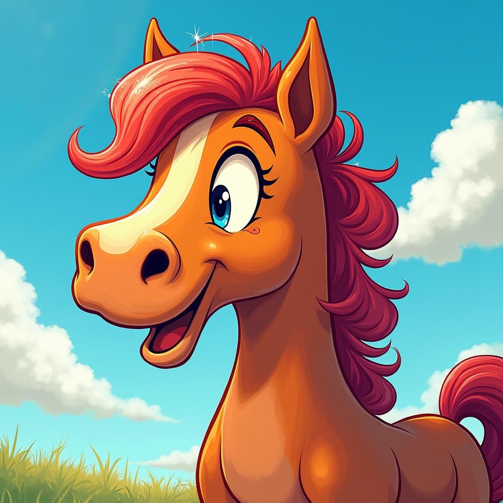 Smiling Cartoon Horse in Whimsical Style