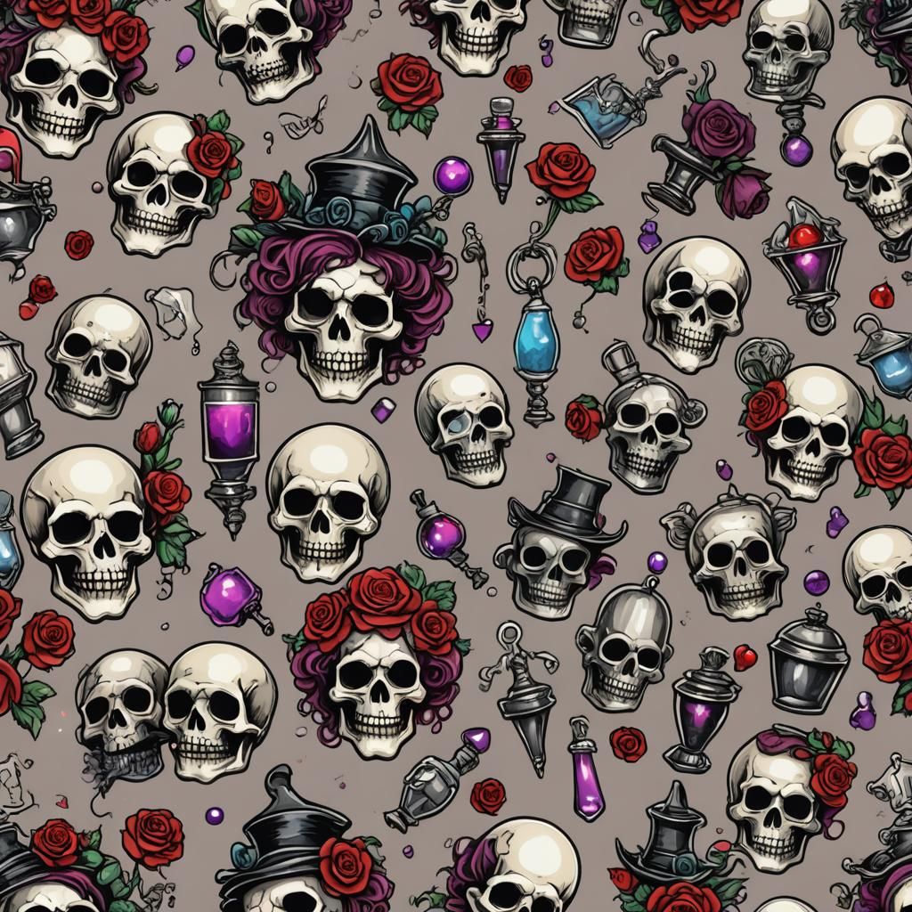 Fantasy Graveyard: Clown Skull, Rose, and Unicorn Charm