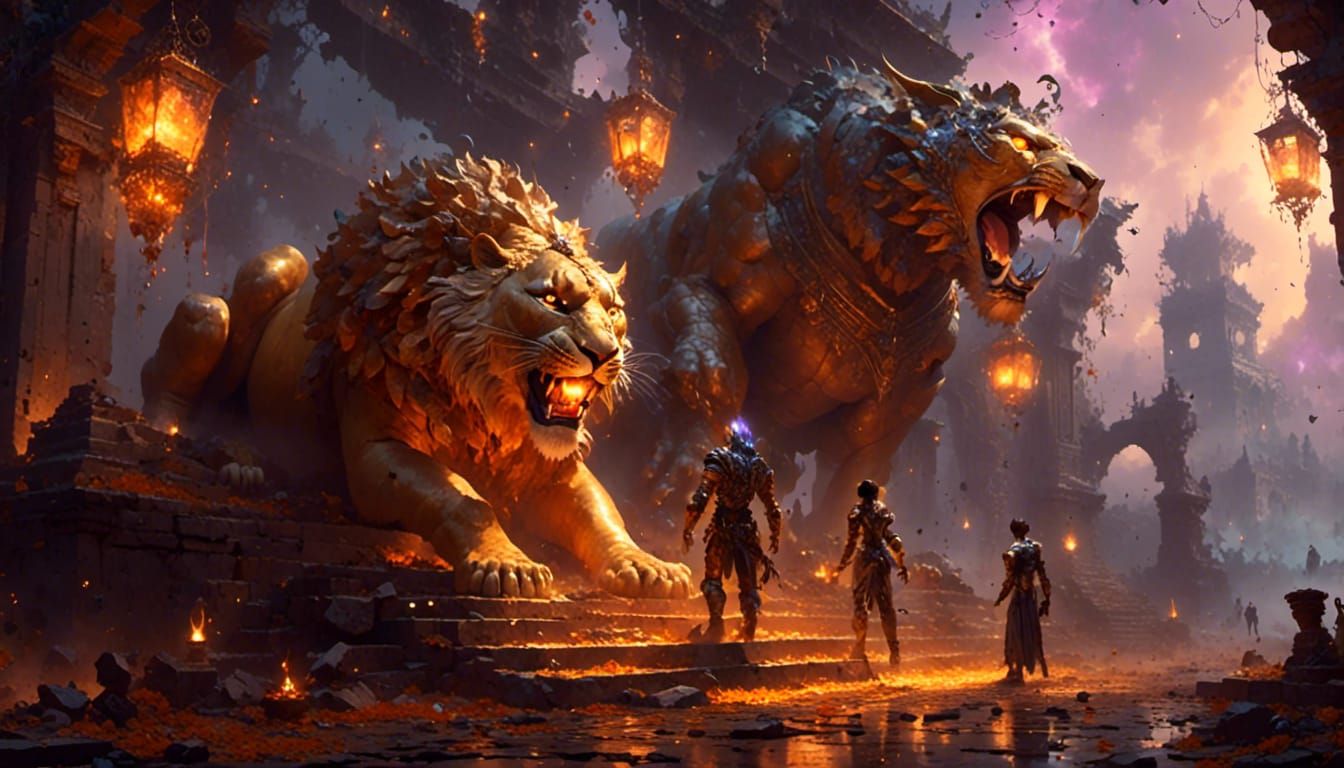 Ligers Attack Man in Misty Stone Ruins