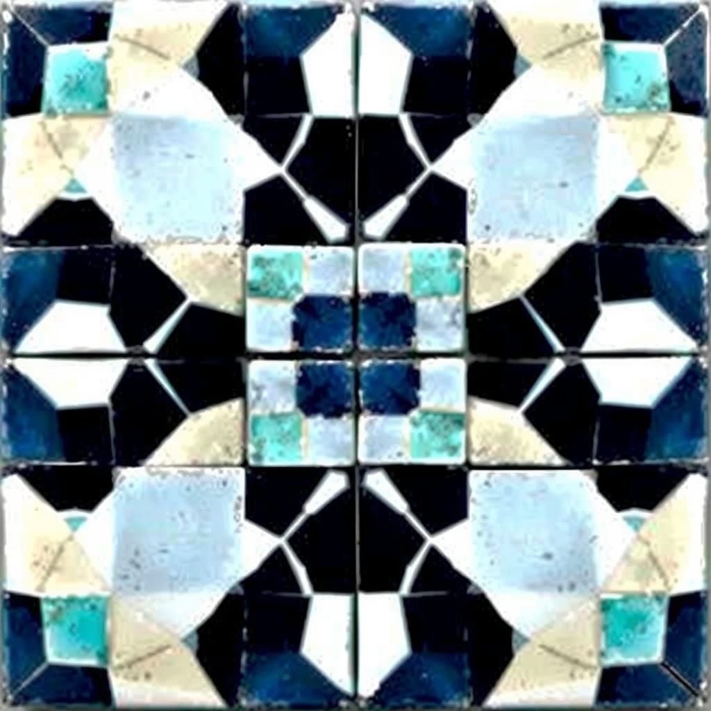 Greek Geometric Mosaic Bathroom Tiles in Azul and Turquoise