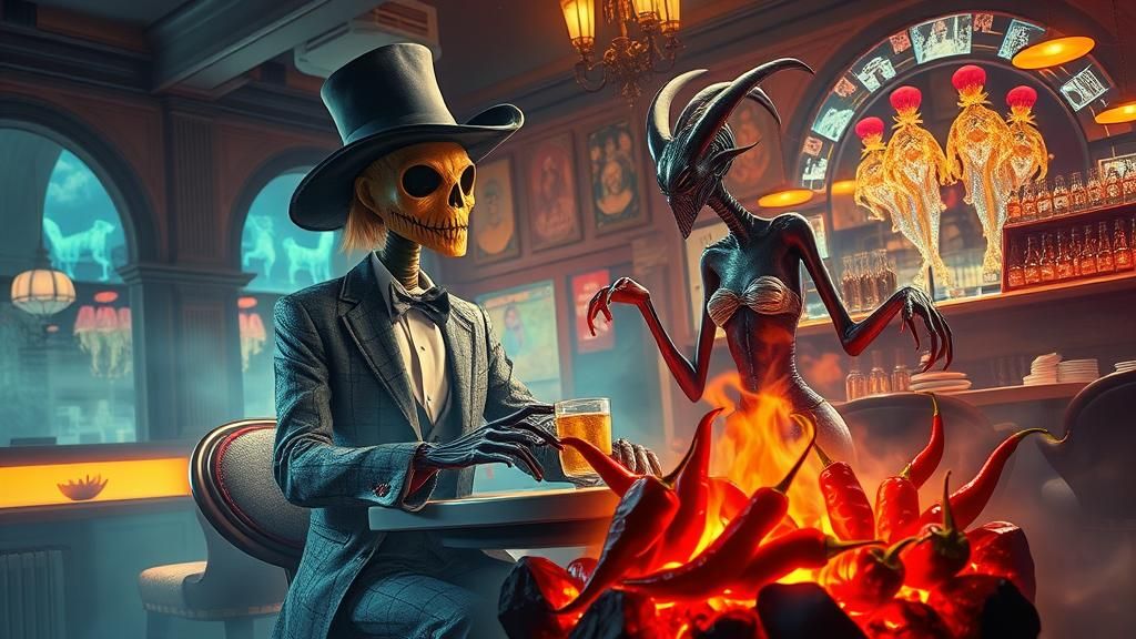 Surreal Scarecrow and Ice Demon Cafe Scene