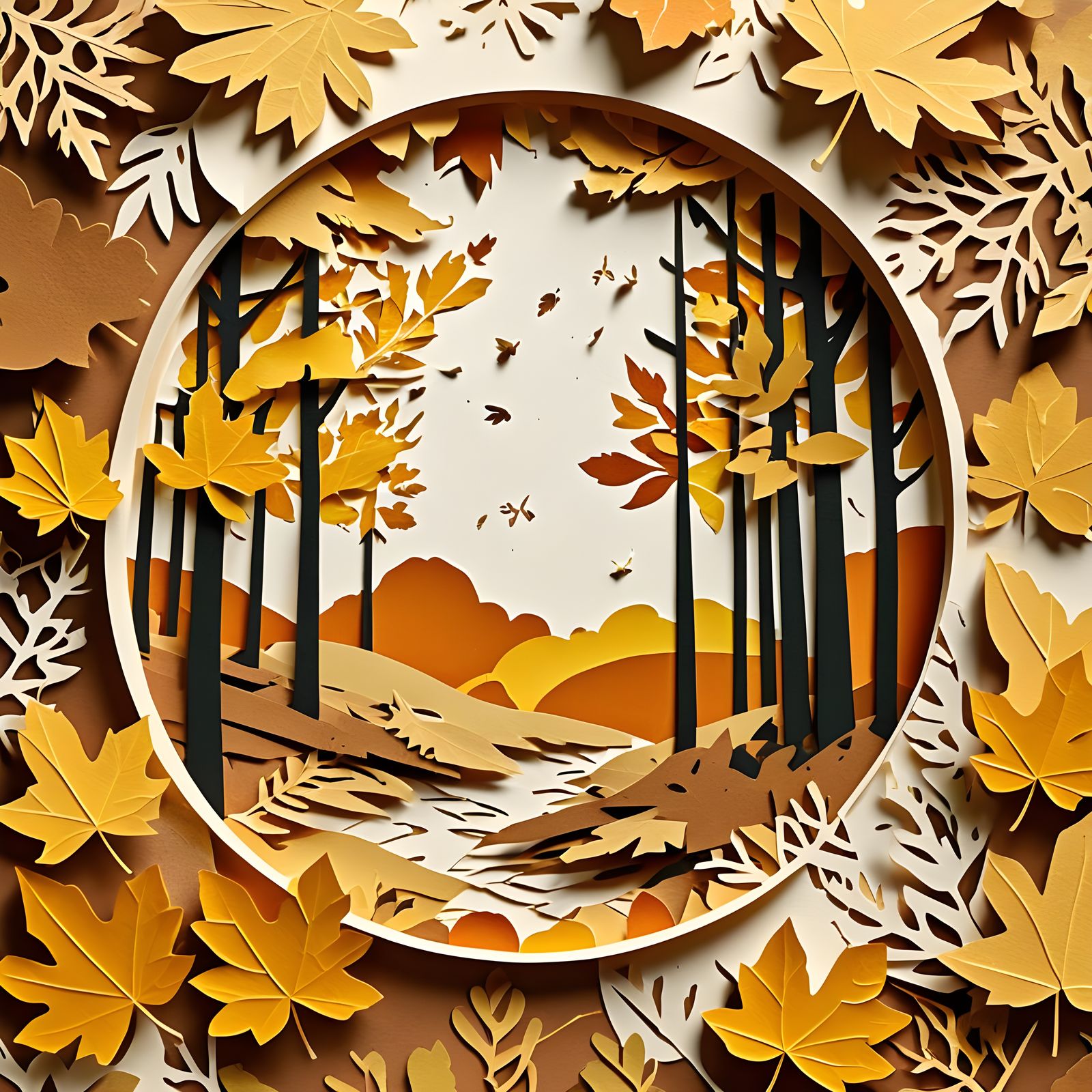 Vibrant Fall Scene in Paper Collage Art