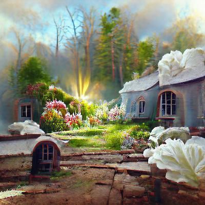 Ethereal Cottagecore Flower Garden in Sunshine