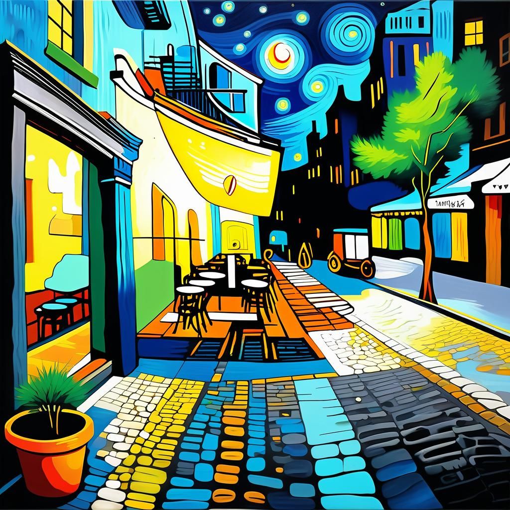 Banksy’s street art of Van Gogh’s “Cafe Terrace at Night.”