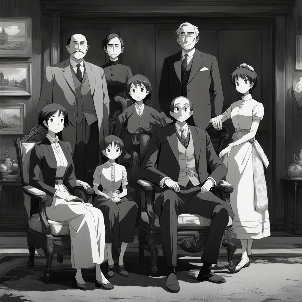 Early 1900s Family Portrait in Anime Style