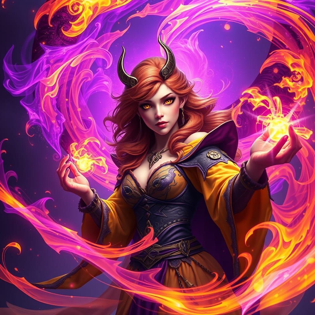 Fantasy Ginger Witch Casting a Spell with Magic