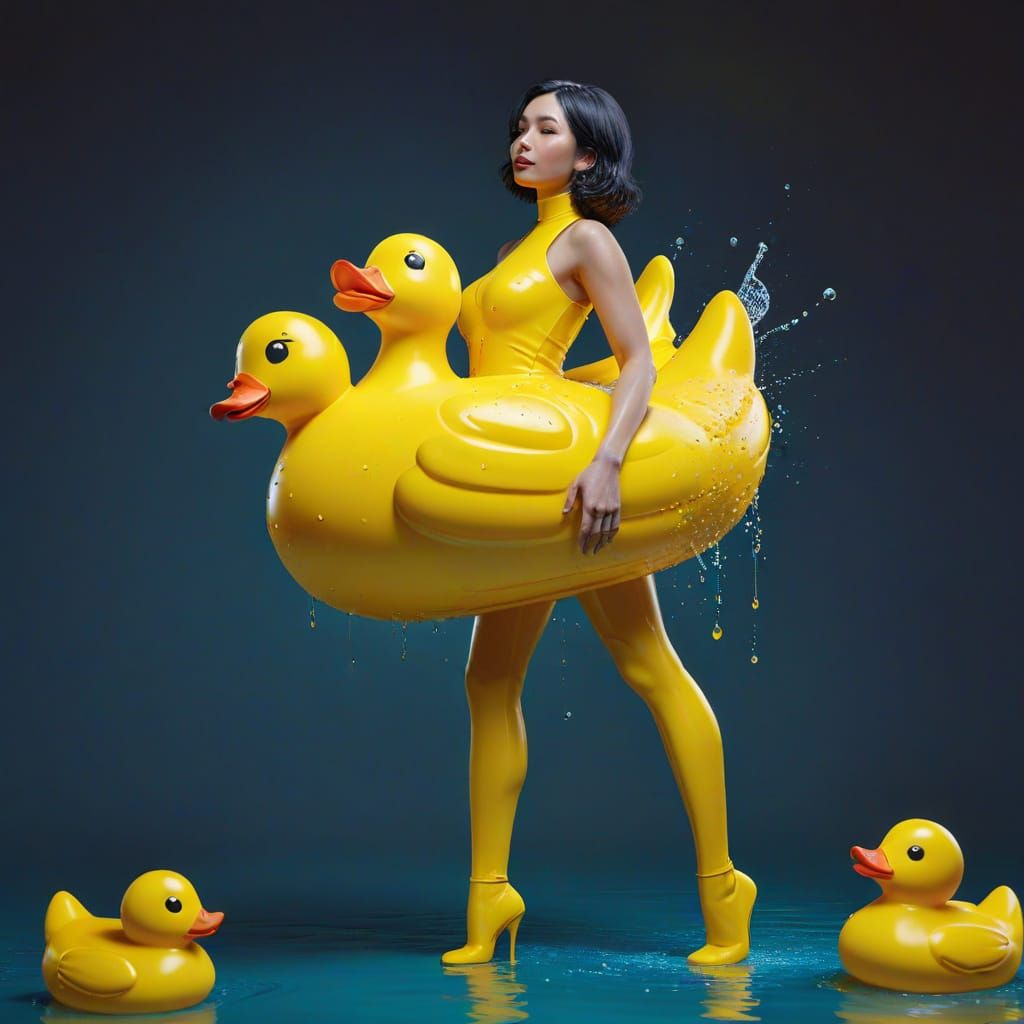 Surreal Hyperrealistic Ducky Lady in Bright Splash Art Style