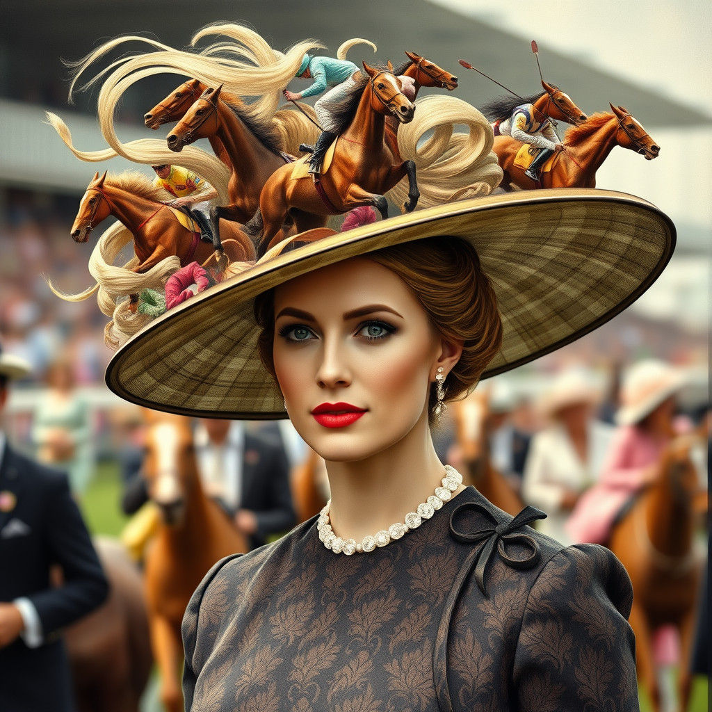 Elegant Woman's Horse Race Hat: A Surreal Masterpiece
