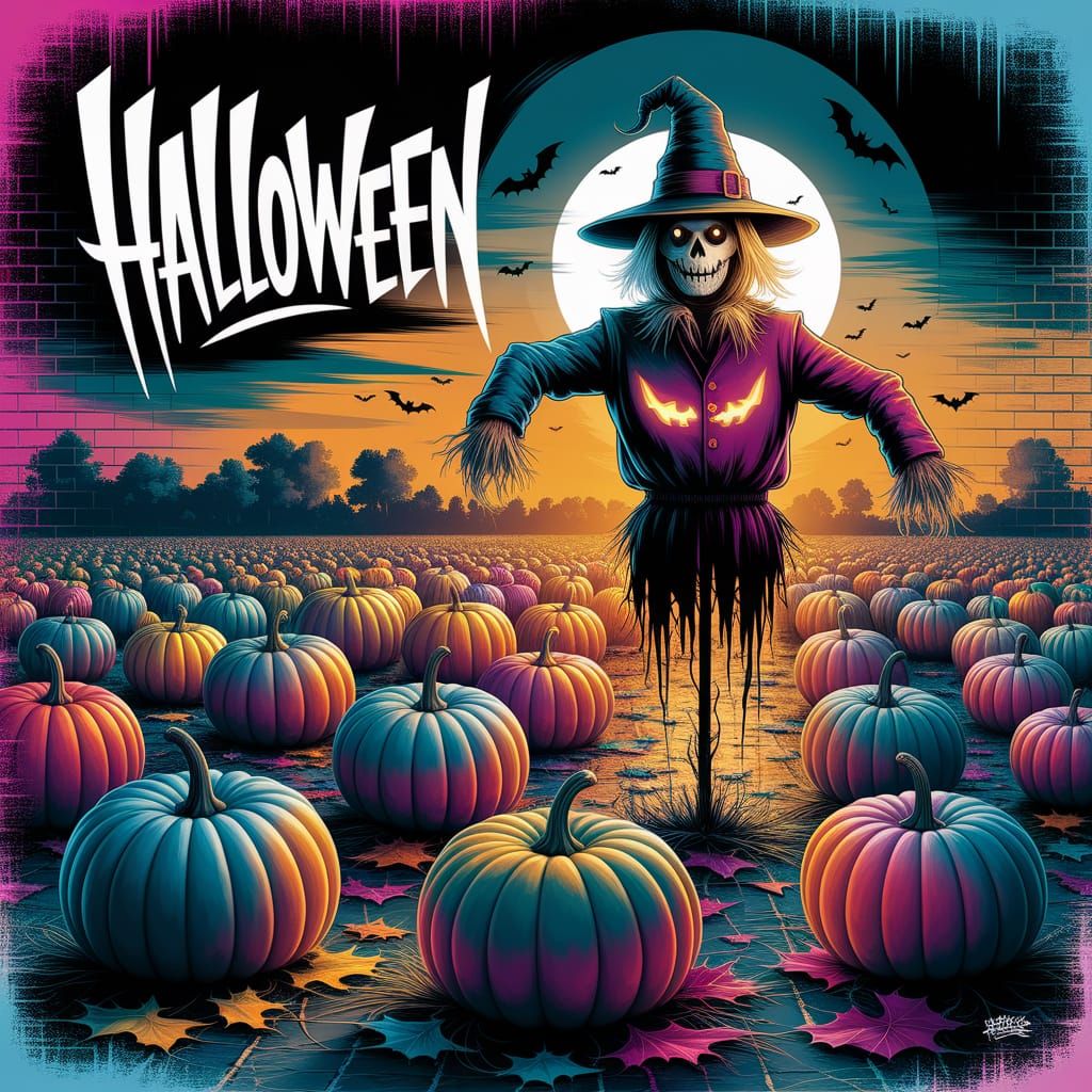 Spectral Scarecrow in Haunted Corn Maze Mural