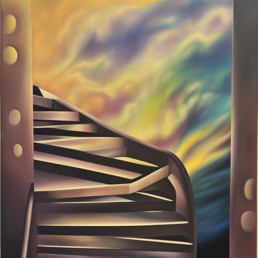 Surreal Stairs to Nowhere: Melting Oil on Canvas