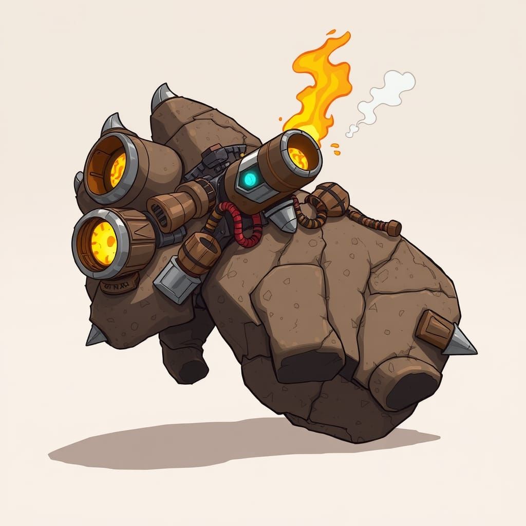 Steampunk Rock Arm in Cyberpunk Cartoon Style