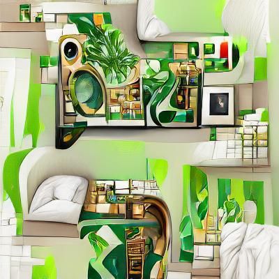 Green Apartment: Detailed Maximalist Digital Illustration