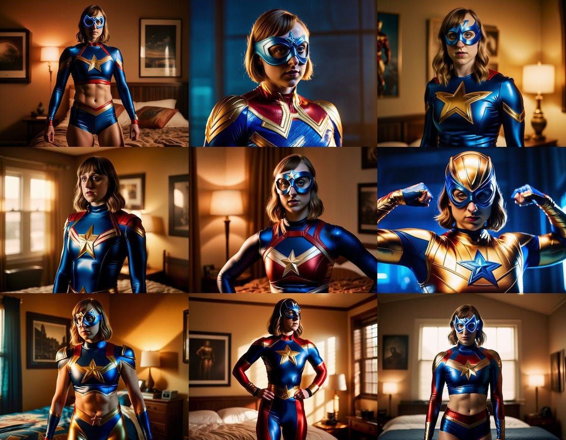 Muscular Stargirl in Bedroom: A Cinematic Film Still