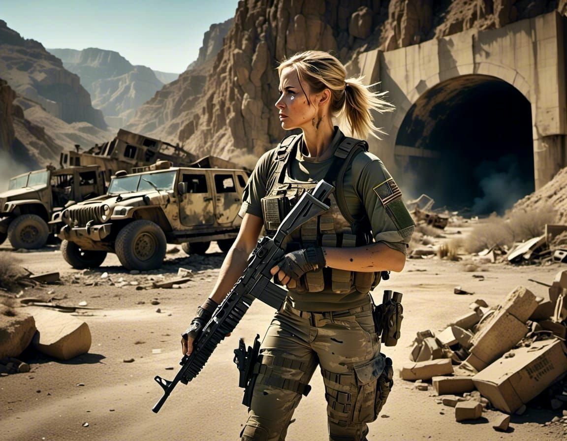 Assault Rifle Handguard Overlooking Desert Terrain