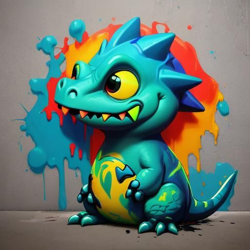 Cute Baby Dinosaur Graffiti Art