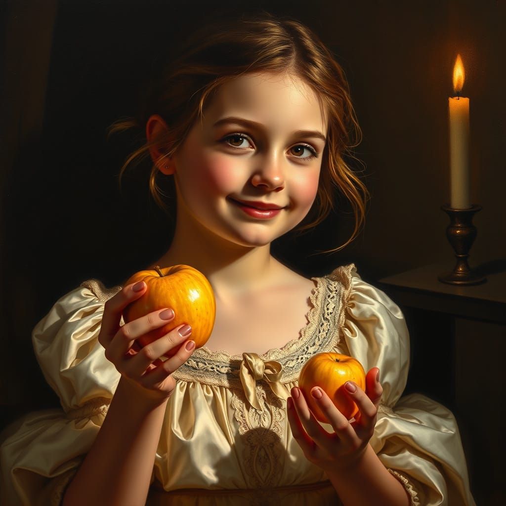 Girl with Golden Apple in Soft Focus