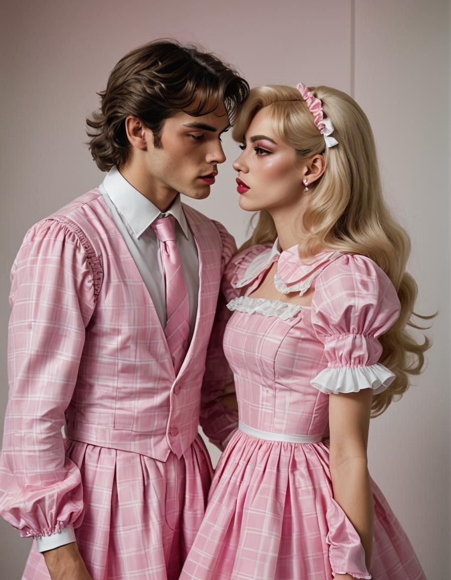 Crossdressing Portrait: Muscular Man in Pink Plaid Dress