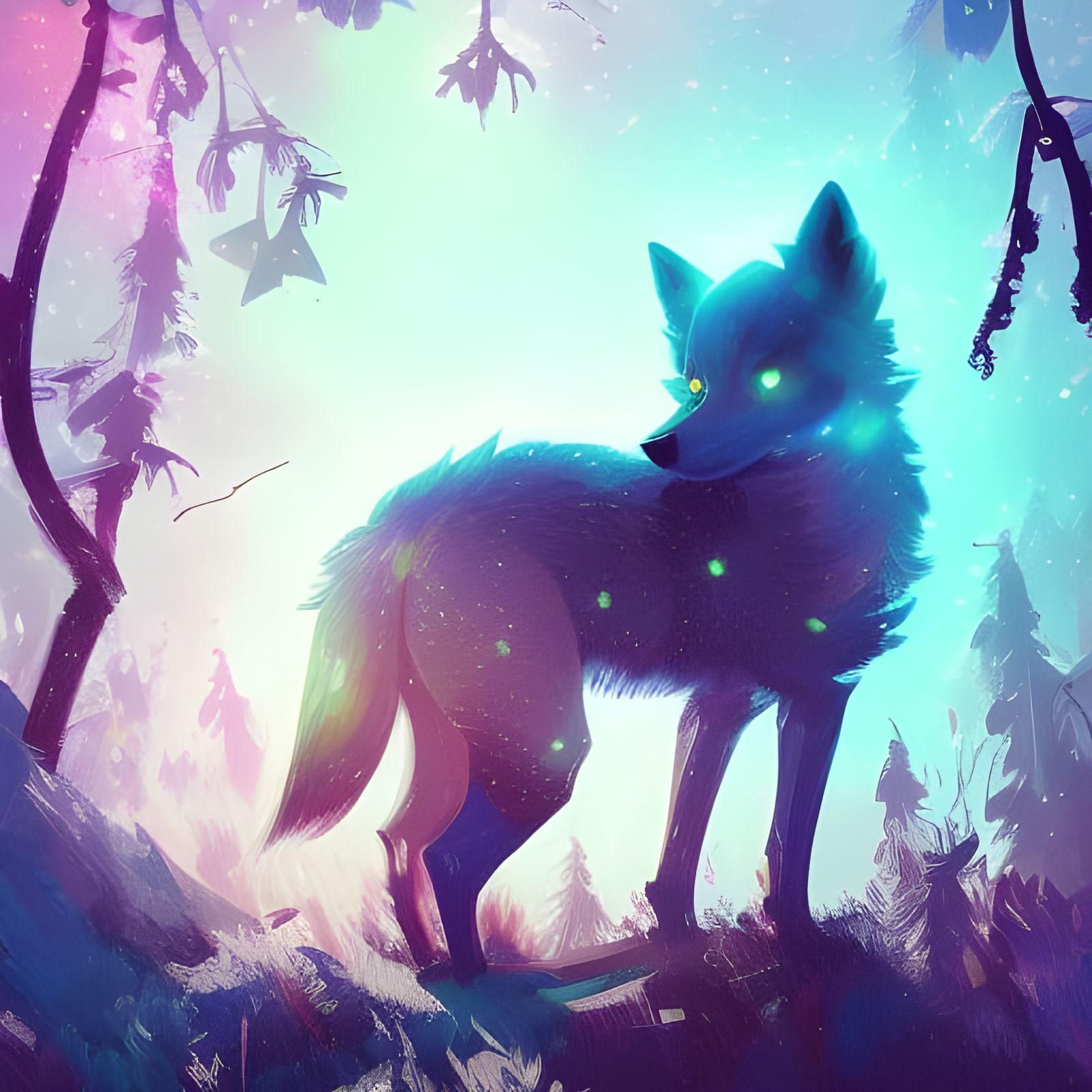 Luminous Crystals Surround Tiny Wolf