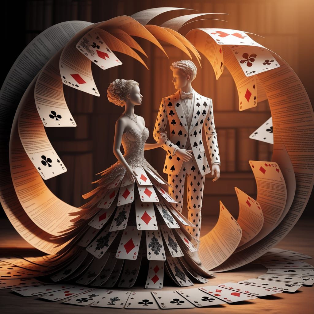 Faceless Couple Made of Cards in Whimsical Fantasy Art