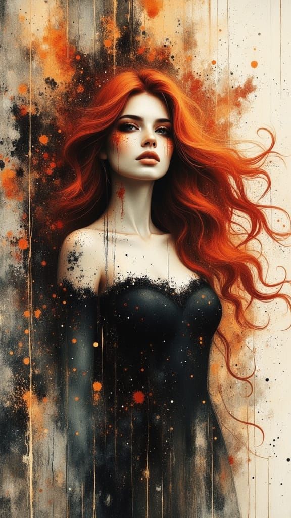 Gothic Irish Goddess in Whimsical Woodcut Style