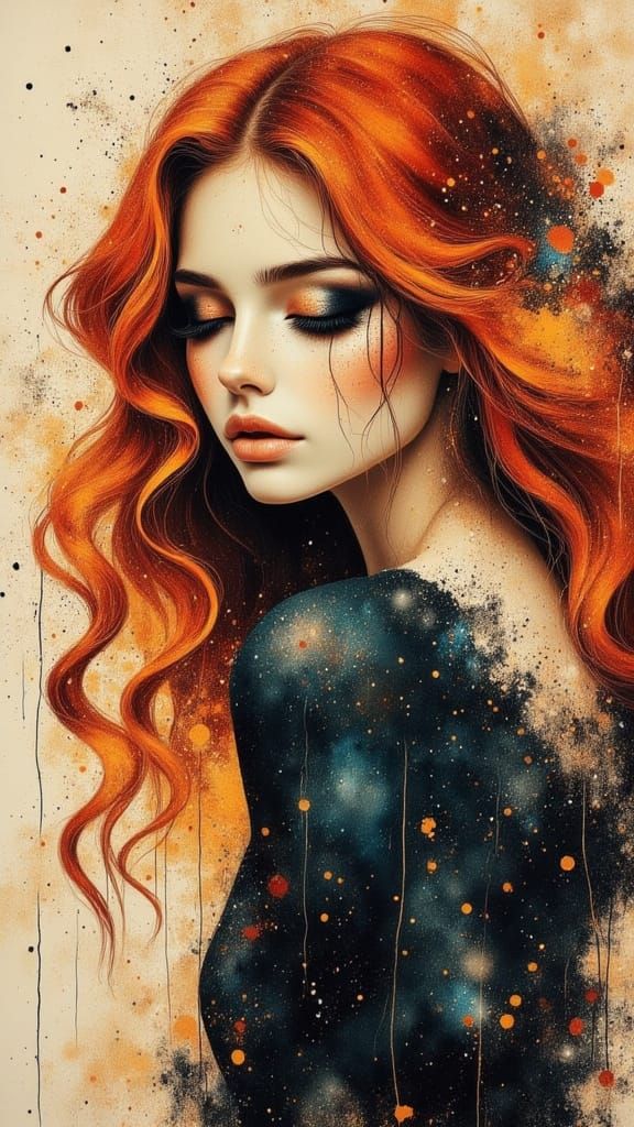 Gothic Romance Irish Woman in Dreamlike Woodcut Style