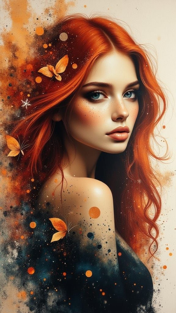 Gothic Irish Goddess in Whimsical Woodcut Style