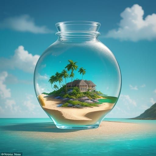 Miniature Island Paradise in a Glass Bottle