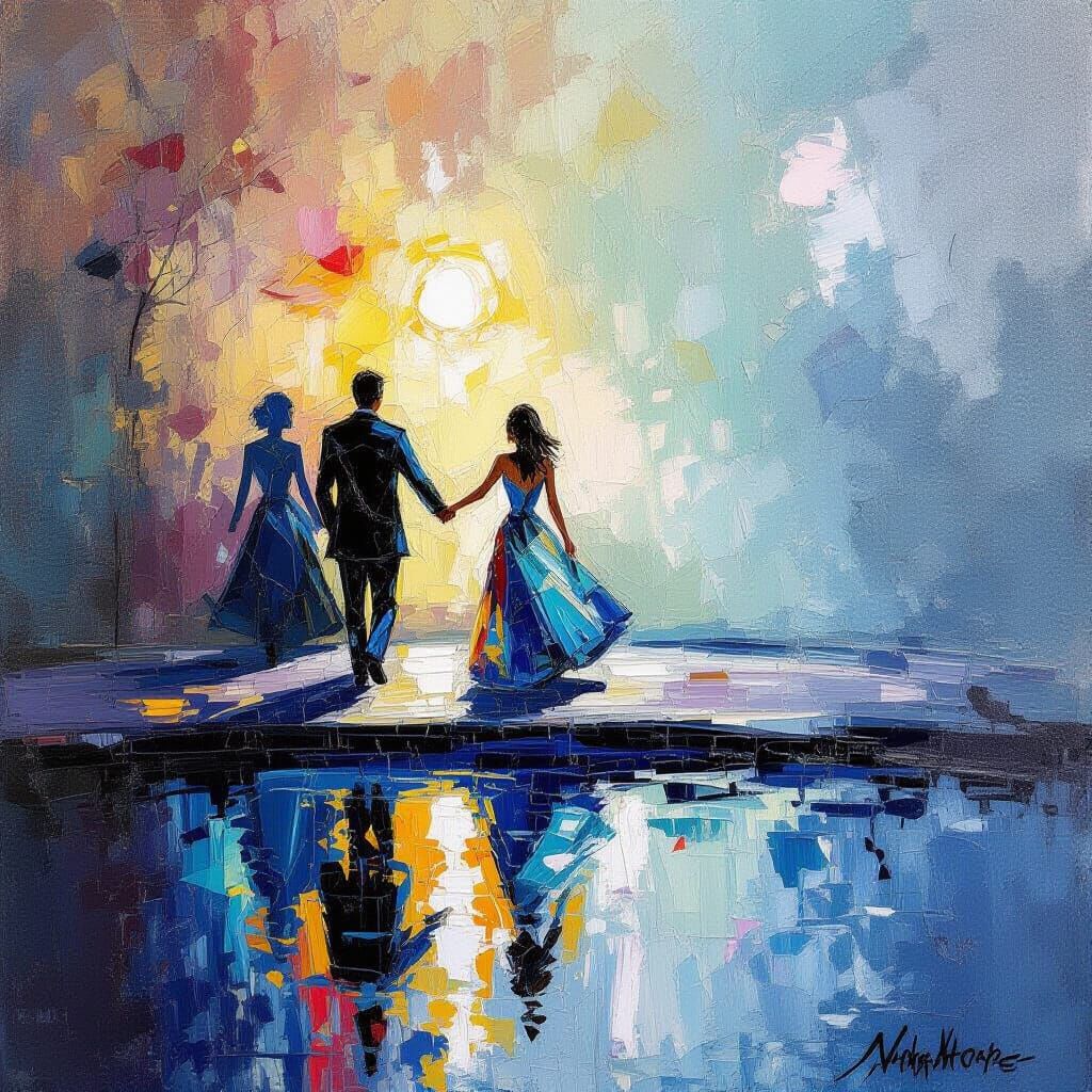 Shadow on Wall in Watercolor and Oil Painting Style