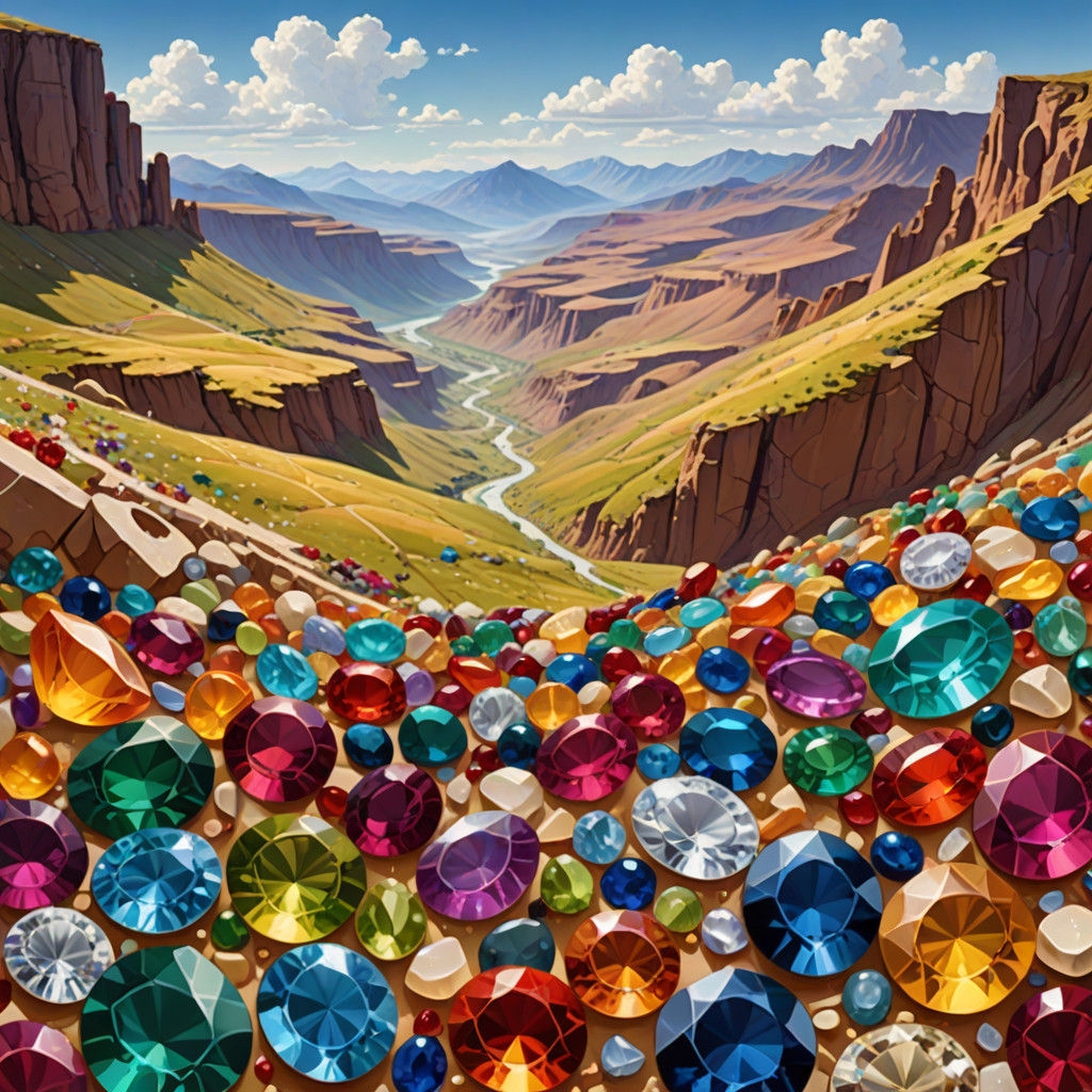 Valley of Sparkling Gemstones in Ethereal Landscape