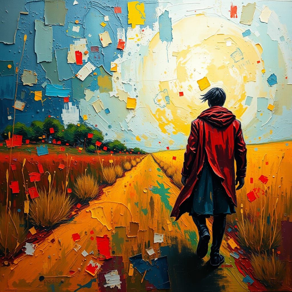 Expressionist Figure in Neo-Impressionist Oil Painting