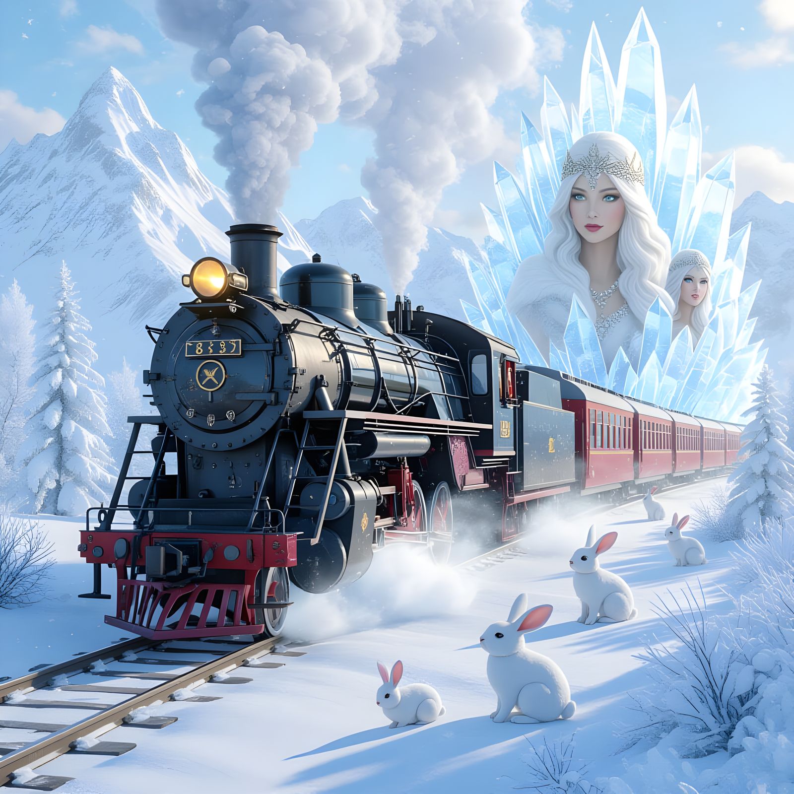 Nordic Winter Train Race with Ice Elves