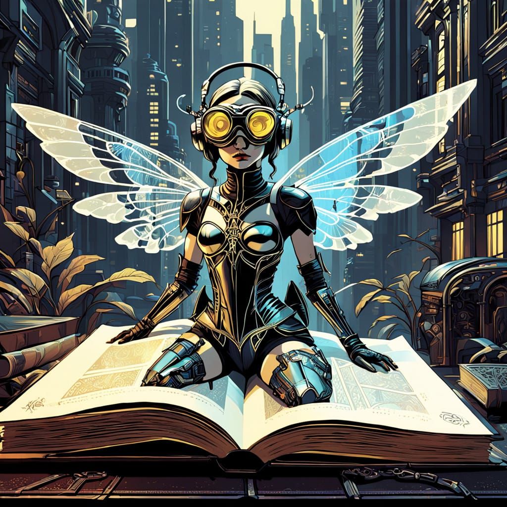 Cyberpunk Leaf Creature in Gilded Filigree Setting