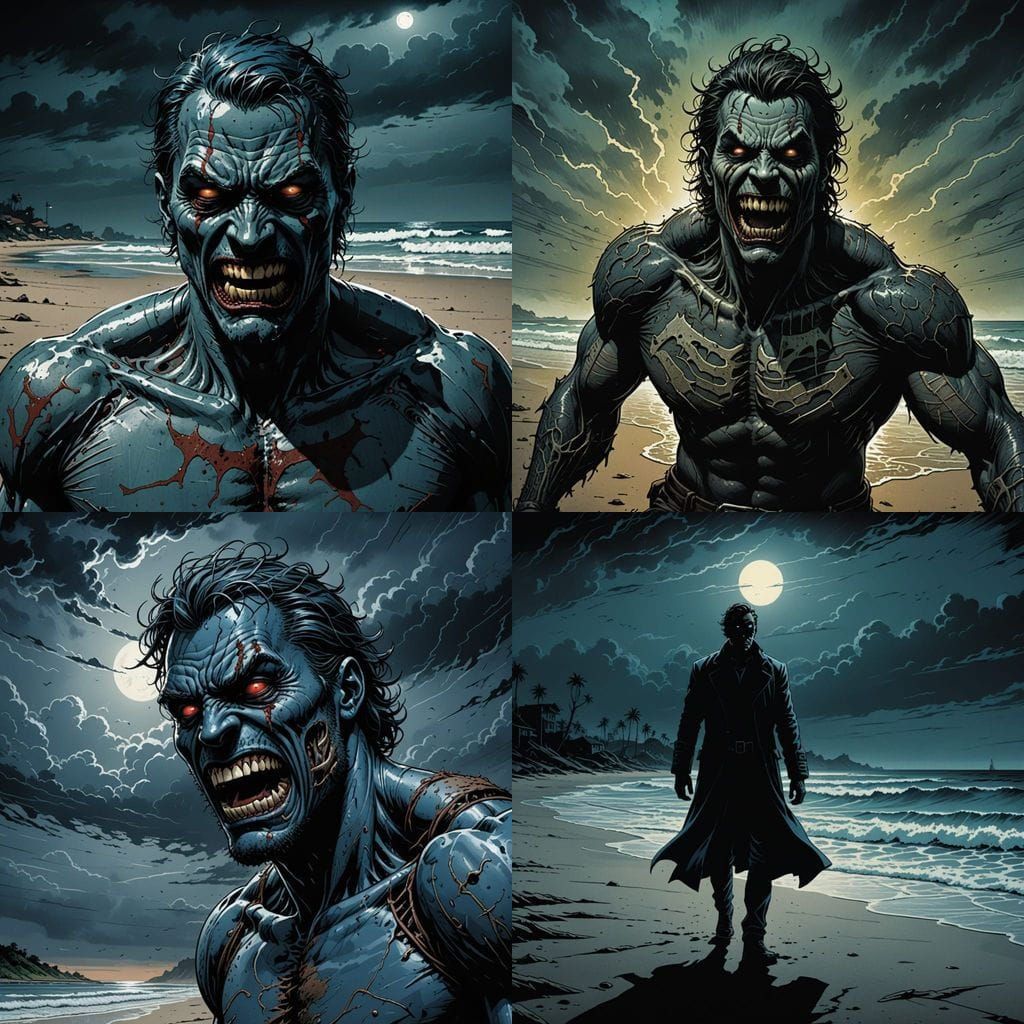 Gritty Comic Book Beach Scene with Bold Lines