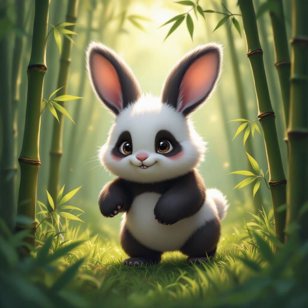 Bunny-Panda Hybrid Frolicking in Bamboo Forest