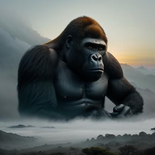 Gorilla Portrait at Sunrise in Digital Matte Painting