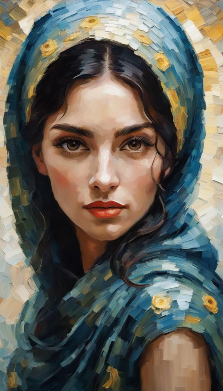 Stunning Woman in Post-Impressionist Impasto Oil Painting