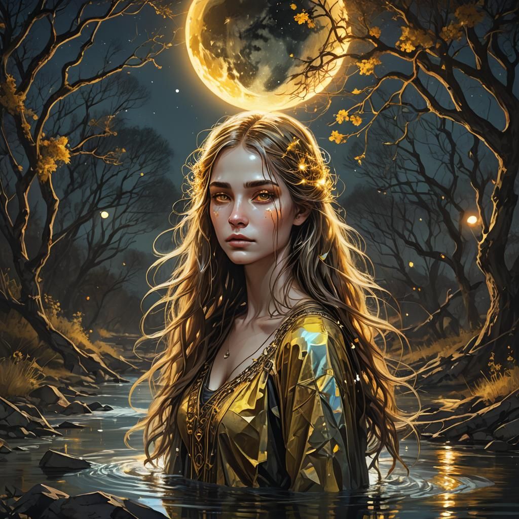 Ethereal Glowing Eyes in Moonlit Night: Astral Illustration