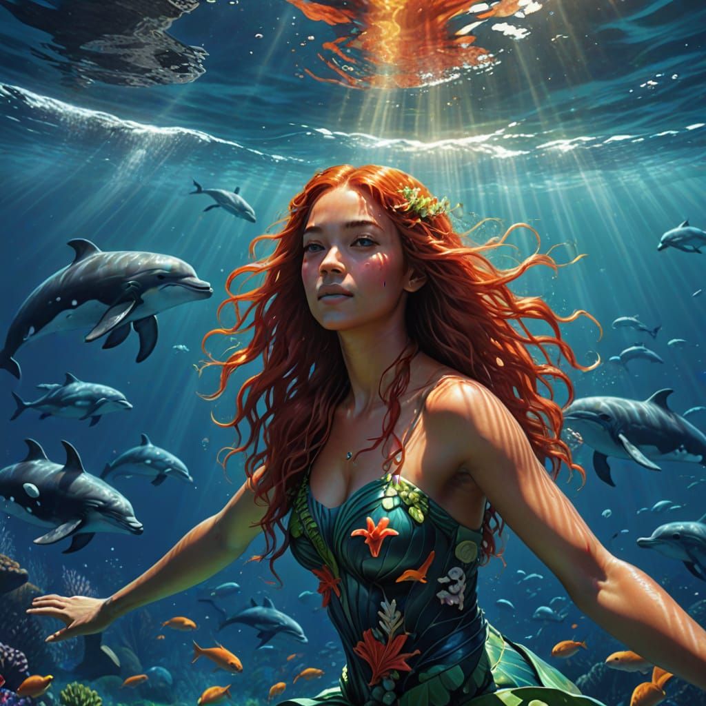 Ocean Goddess with Whales in Splash Art Style