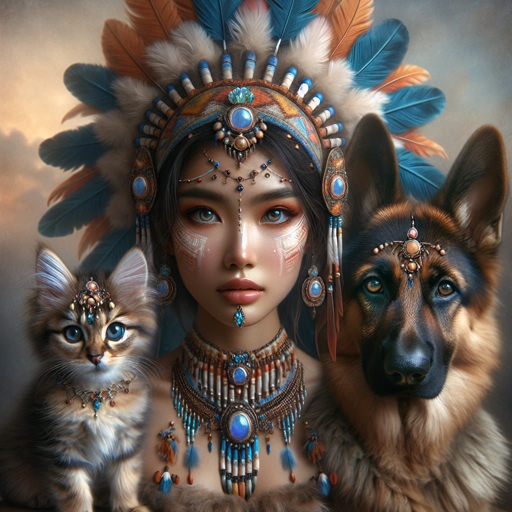 South Asian Woman with Animals in Tribal Headdress