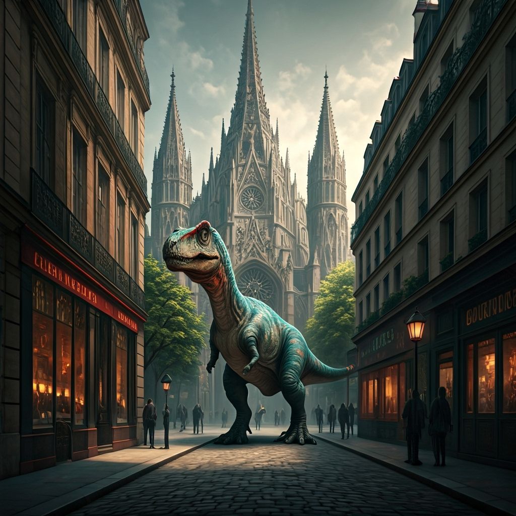Dinosaurs Roam Paris: Gothic Architecture and Street Life