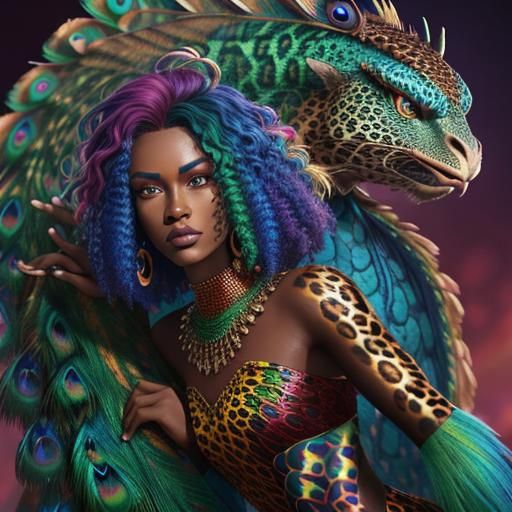 Colorful Dragon Scale Woman, 3D Digital Art