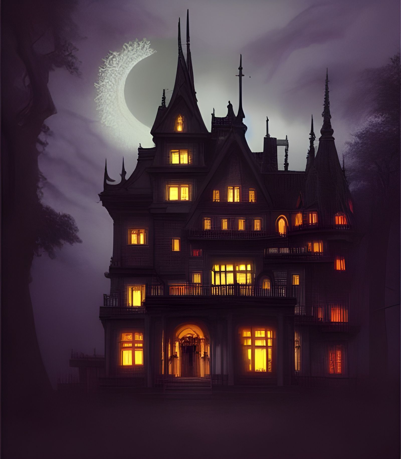 Haunted Victorian Palace in Studio Ghibli Horror Style