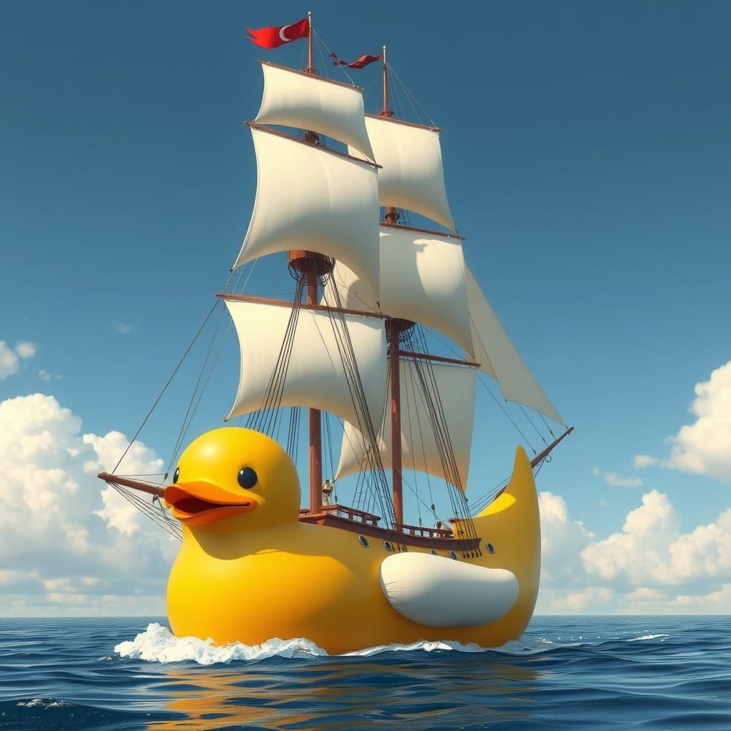 Whimsical Rubber Duck Schooner Sails Across the Horizon