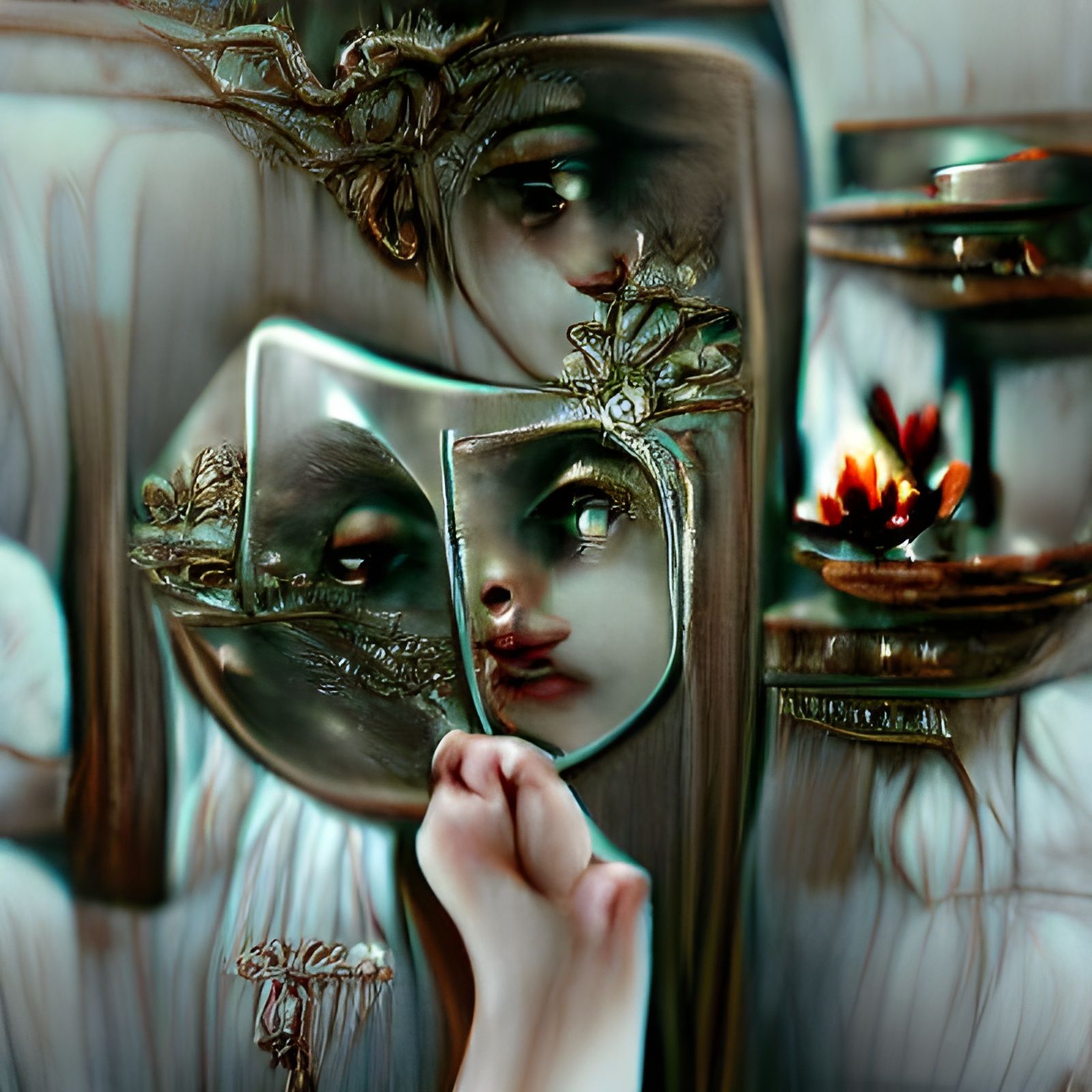 Surreal Mirror Reflecting Soul's Secrets