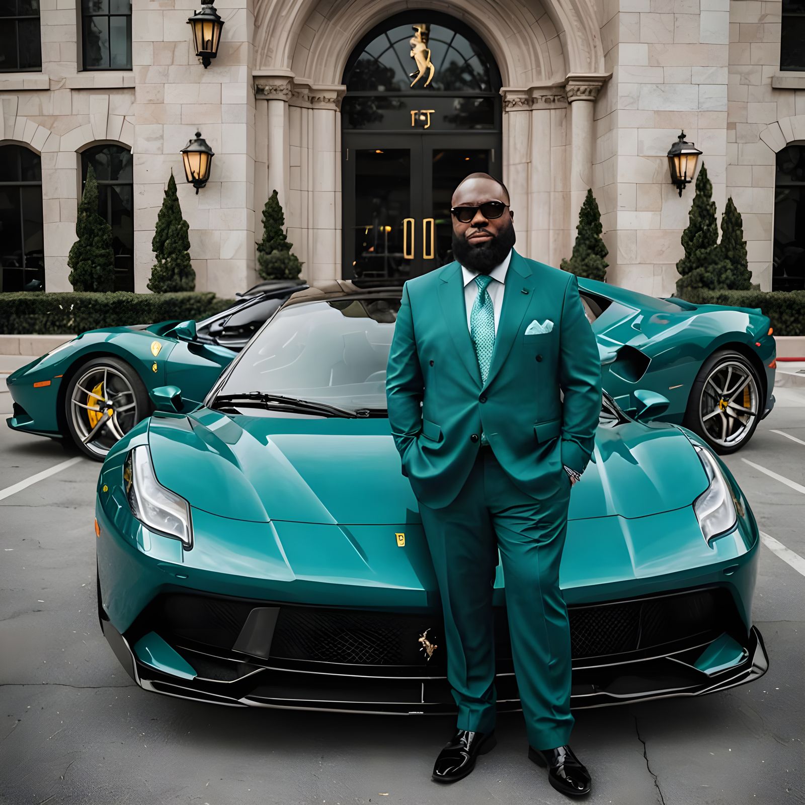 Corporate Mormon Rick Ross with Teal Ferrari