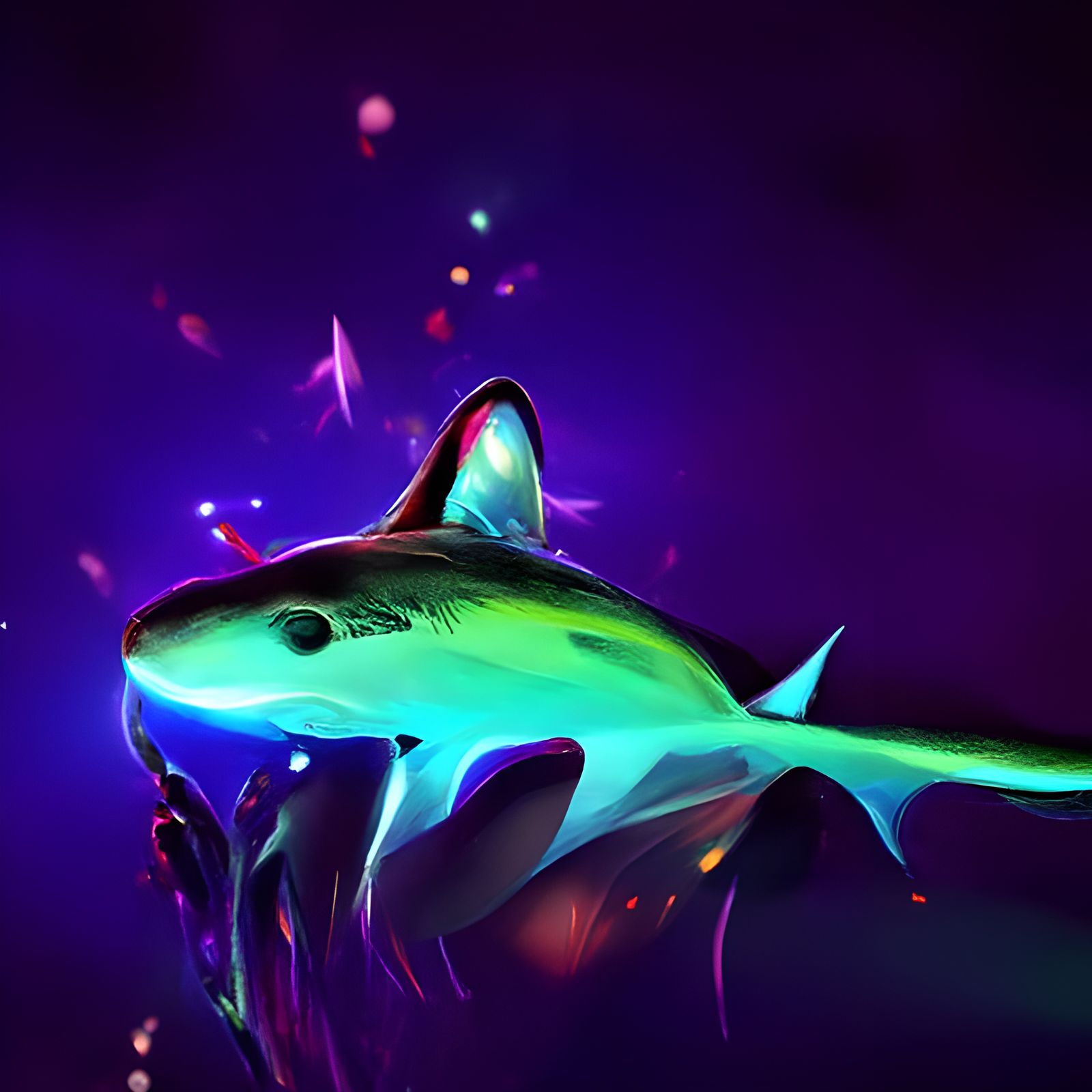 Cute Bioluminescent Shark in Detailed Underwater Scene