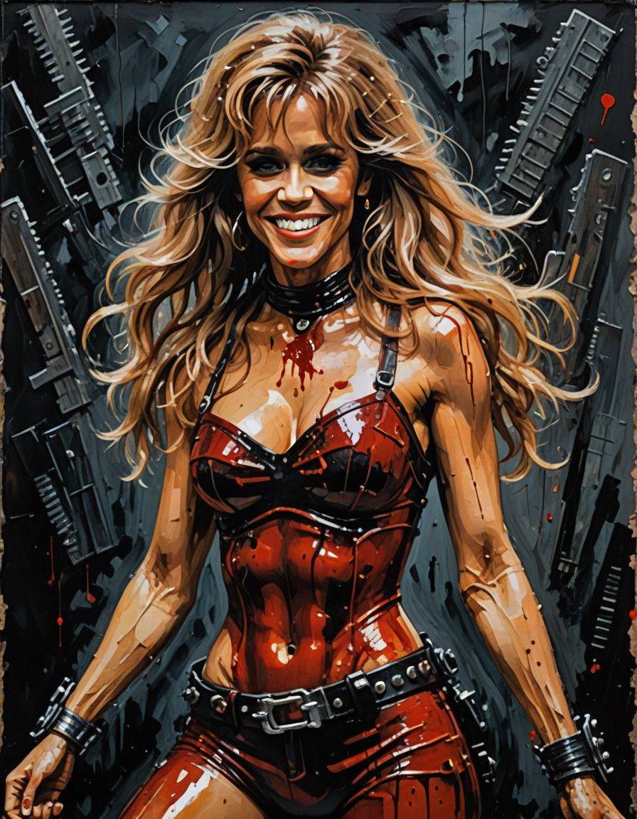 Barbarella in a Giger-Inspired Oil Painting
