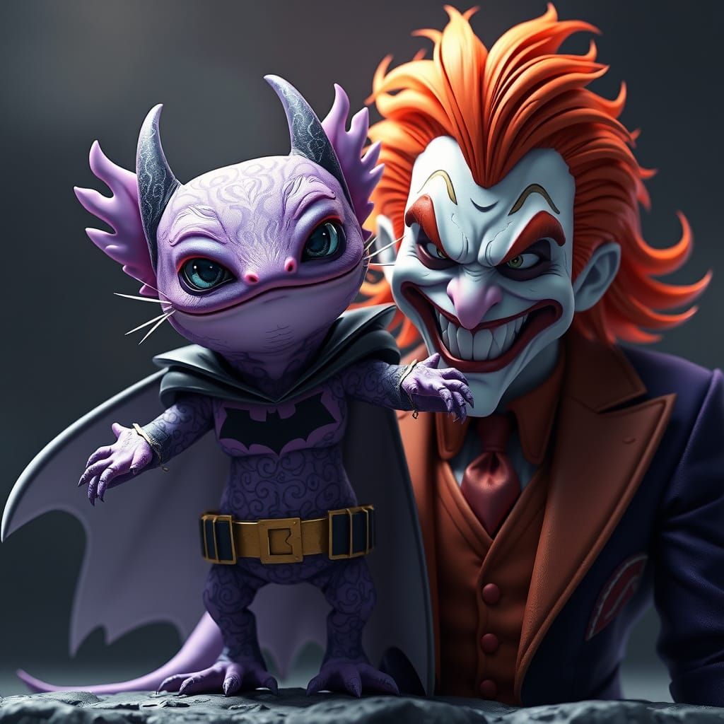 Heroic Axolotl and Joker in 3D Anime Art